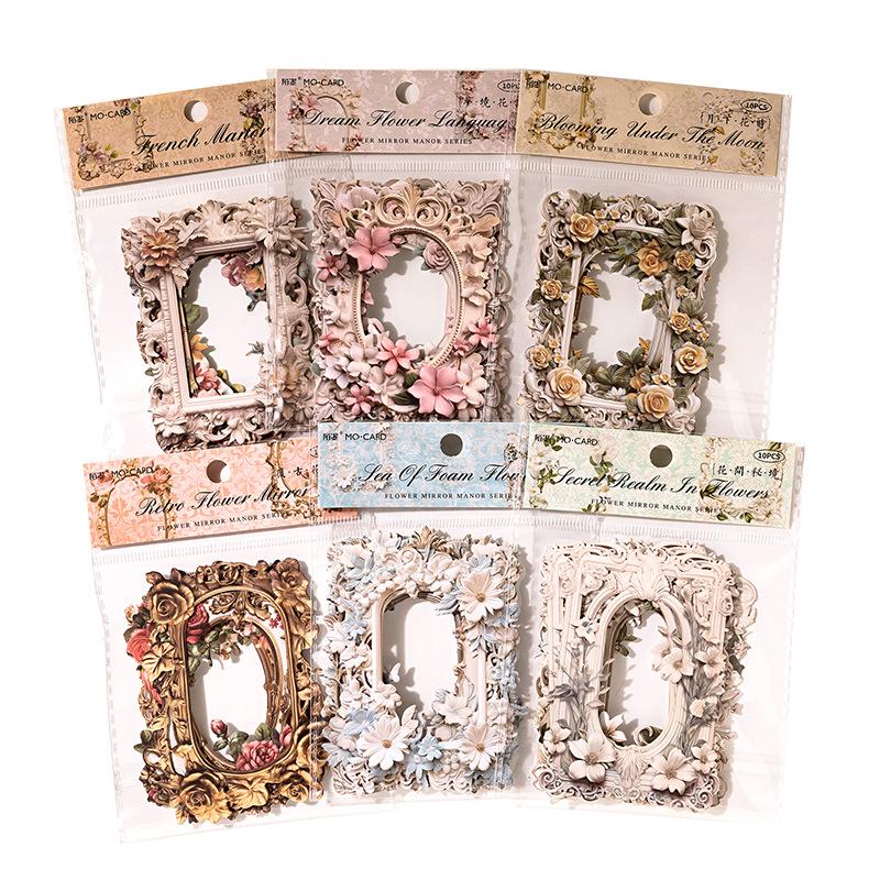 10pcs/pack Decor Scrapbook Vintage Sticker Materials Paper Retros Flower Framework DIY Junk Journal Collage Photo Album Retro Stickers