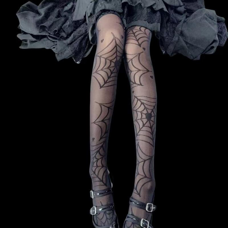 

Dark Gothic Lolita Socks – Spider Web Jacquard Anime-Inspired Japanese Over-the-Knee Lightweight Thigh-High Socks for Women One Size