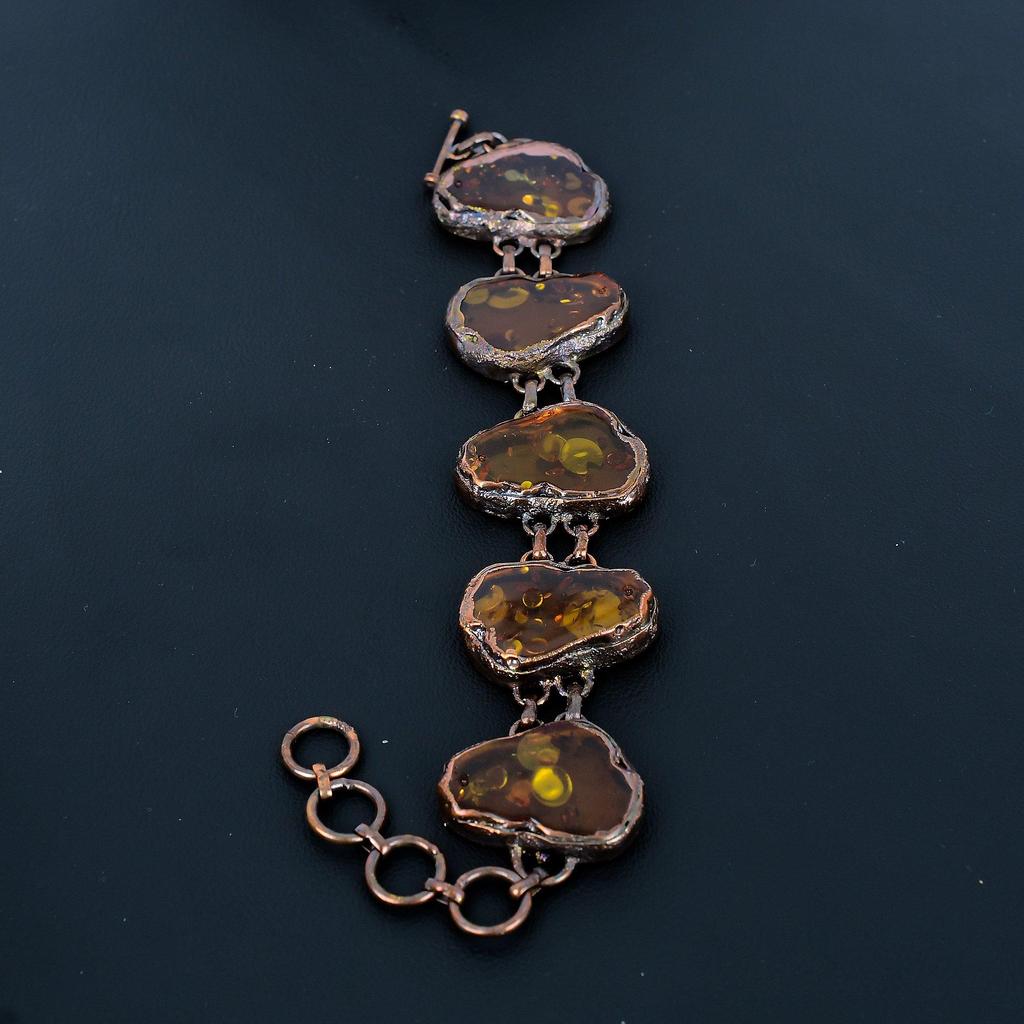 Amber Bracelet, Gemstone Copper Electroformed Jewelry Bracelet, Handmade Jewelry, For Anniversary Gift