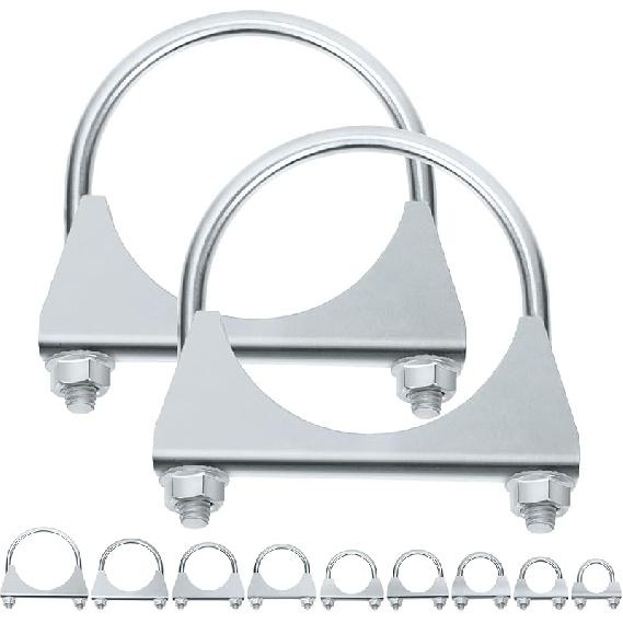 Swpeet 2Pcs Galvanized 2" - 50Mm Exhaust U Clamp Kit, Galvanized Muffler U-Bolt Clamps, Universal Heavy Duty U-Bolt Muffler Clamp Ideal For Tip Pipes