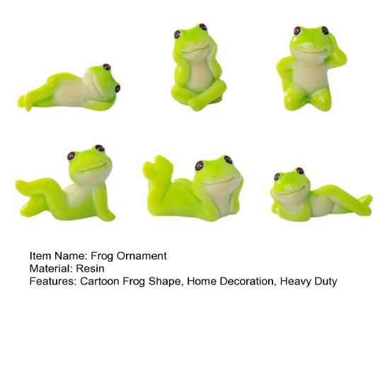 6Pcs Cartoon Frog Figurine Sitting Lying Frog Resin Statue Sculpture Home Office Desktop Car Dashboard Miniature Animal Decoration
