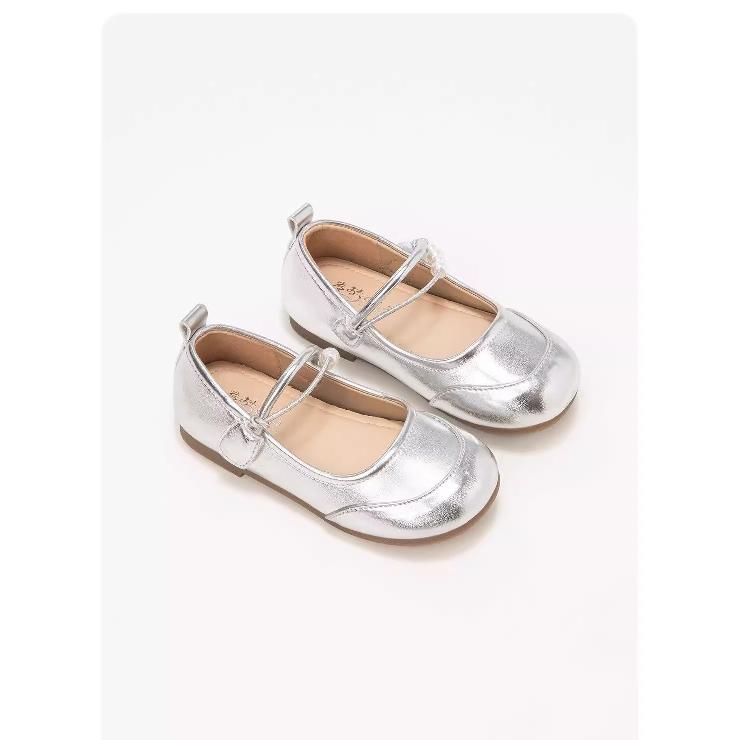 Girls' Leather Shoes Spring and Autumn New Children's Princess Shoes Girls' Soft Sole Flats Fashion silver Girls' Leather Shoes