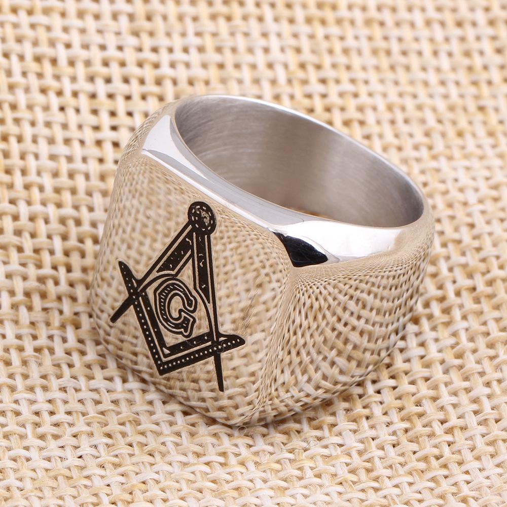 Multicolor Freemason Logo Stainless Steel Ring - 18MM Etched Design