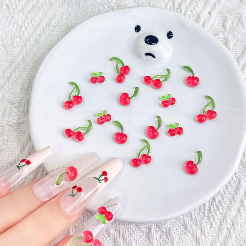 30 Stück Süße 3D Mini Rote Kirsche Nagelkunst Zubehör Harz Frucht Nagel Anhänger Schmuck Nagelkunst Dekorationen Teile DIY Maniküre Werkzeug