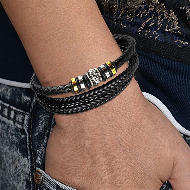 Urob si sám kožený ručne vyrobený náramok z kože tkaný viacvrstvový pánsky kožený náramok Vintage náramok YSL