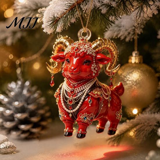 Winter Holiday Ornaments 2027 New Year Sheep Ornament, 2D Acrylic Christmas Tree Pendant for with Hanging String, Chinese Zodiac Goat Decor,