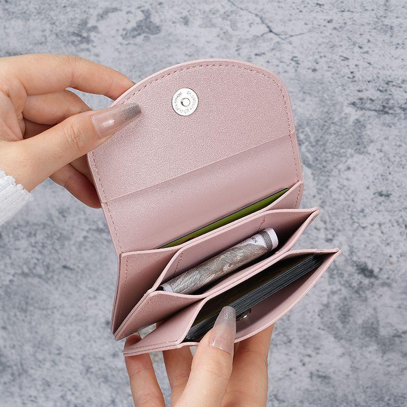 Korean Ins Style Short Small Card Holder  Portable  Compact  Solid Color  Simple Girl  New Pu Leather Id Coin Purse