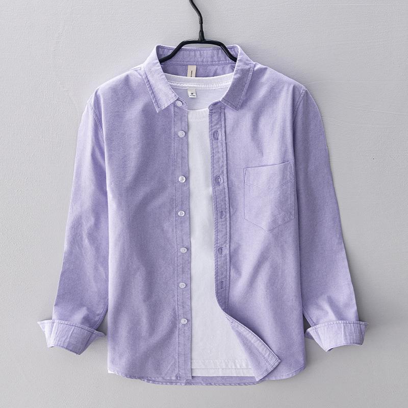 Casual Long-sleeved Solid Color Shirt Men's Simple Cotton Oxford Shirt Men's
