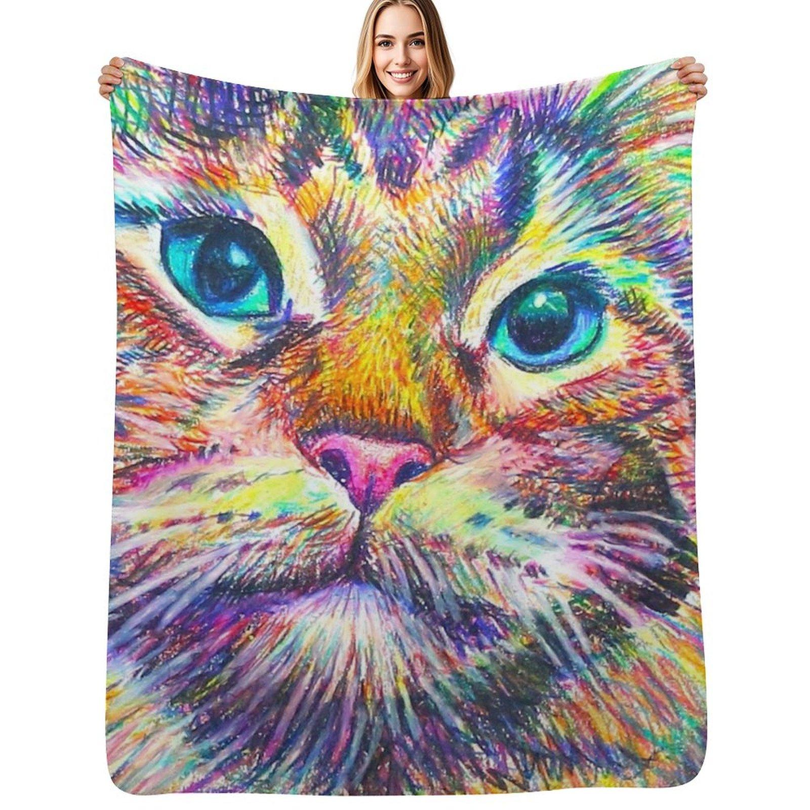 Colorful Tabby Cat Throw Blanket Year Round Soft Comfortable Blanket for Home 75x100cm