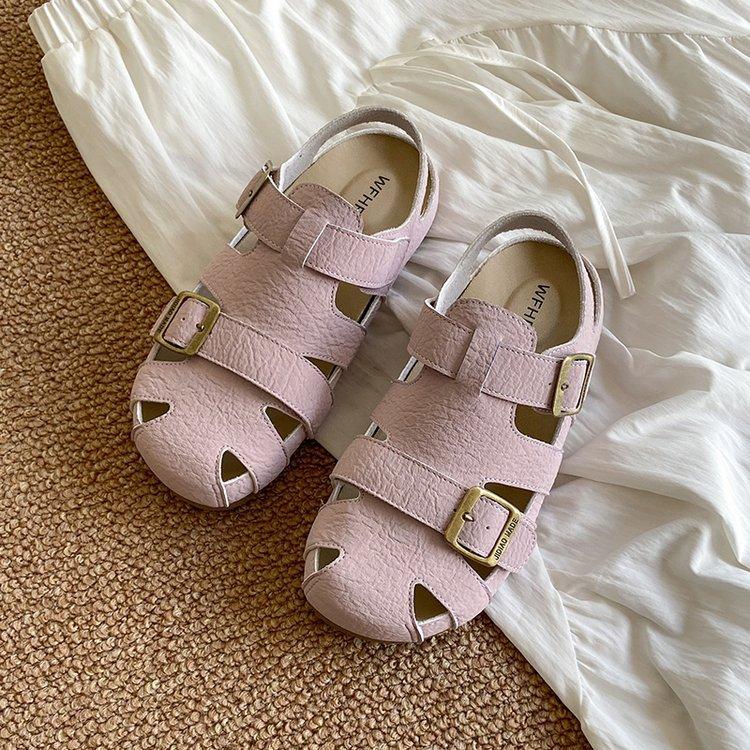Baotou Sandals Women's 2025 New Summer with Skirt Woven Breathable Hollow Boken Shoes Pig Cage Roman Shoes
