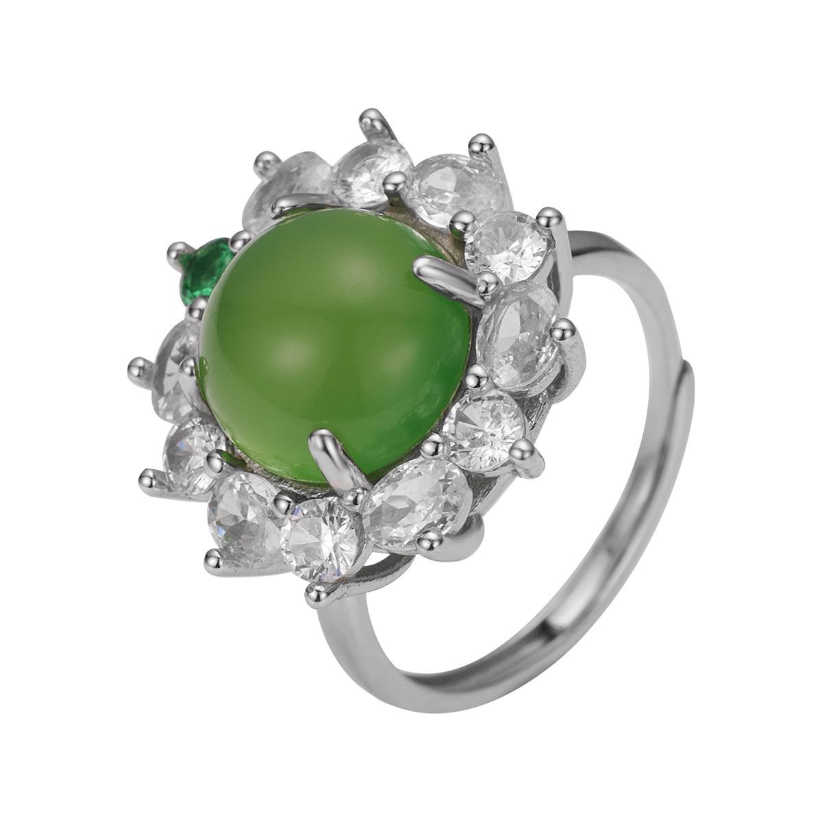 

Серебряное кольцо S925 в форме яйца с натуральным зеленым агатом и халцедоном, инкрустированное серебром, женское ювелирное изделие, мода opening adjustable