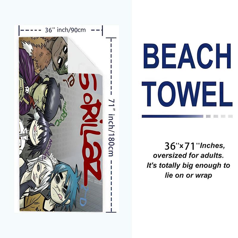 Gorillaz Print Beach Towel, Large Soft Quick Dry Towel for Beach Camping Swimming