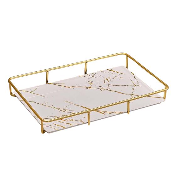 Estantería de Almacenamiento para Baño Yousheng Marco de Hierro Bandeja con Patrón de Mármol Organizador de Gran Capacidad para Artículos de Tocador Cosméticos Joyería