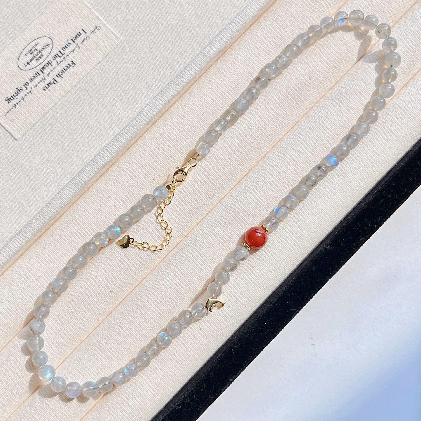 Silver Buckle 925 Silver Dolphin High Quality Natural Strong Light Gray Moonstone Collarbone Chain Necklace