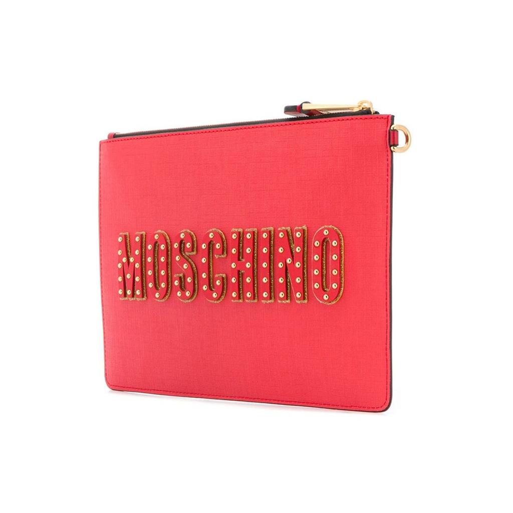 Moschino Logo Embossed Zipper Closure Bear Leather Wallet Clutch Women Wallets Red 7A8429-8210-1115