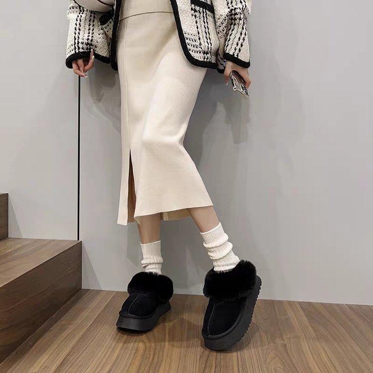 Mao Mao Thick-soled Cotton Slippers Women's 2025 Winter New Fur Integrated Outer Wear Heightening Bag Head Drag Fleece Snow Boots