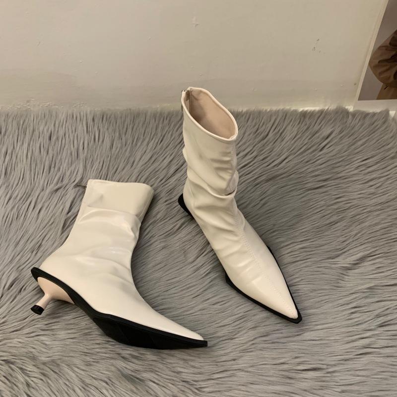 French temperament high-heeled thin short boots women's shoes 2025 new brown autumn and winter pointed stiletto boots small naked boots