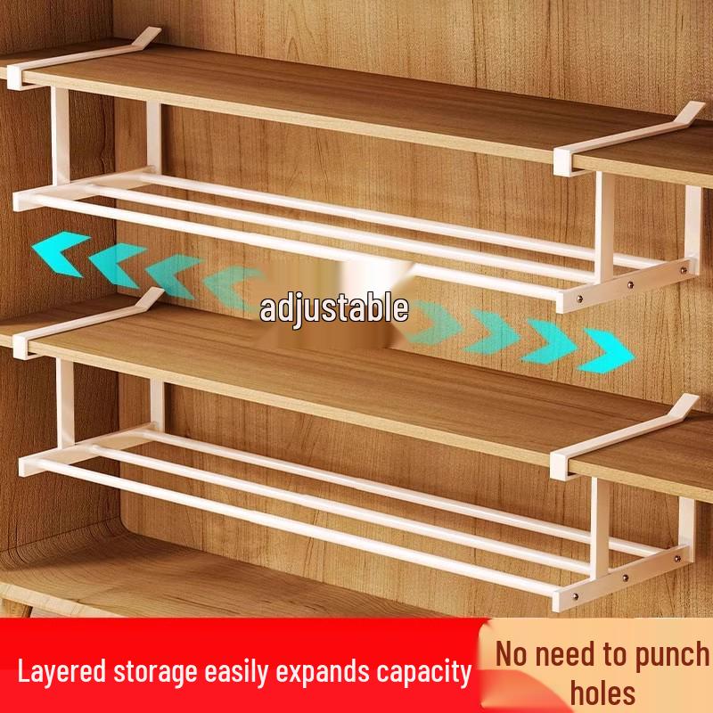 Retractable Shoe Rack Cabinet with Layered Partitions and Under-Hanging Basket for Organized Shoe Storage and Space Saving.