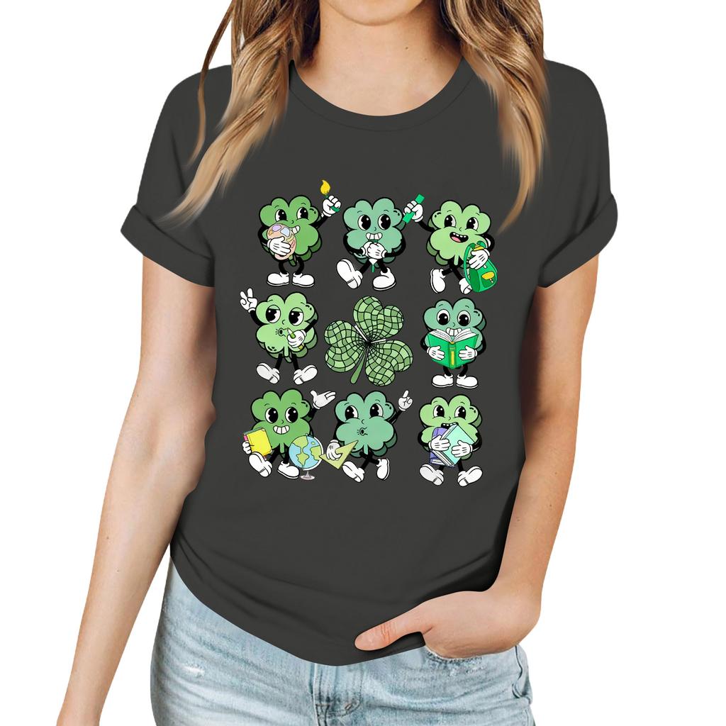 Women's Casual Saint Patrick Print T-Shirt Round Neck Pullover Short Sleeve Top