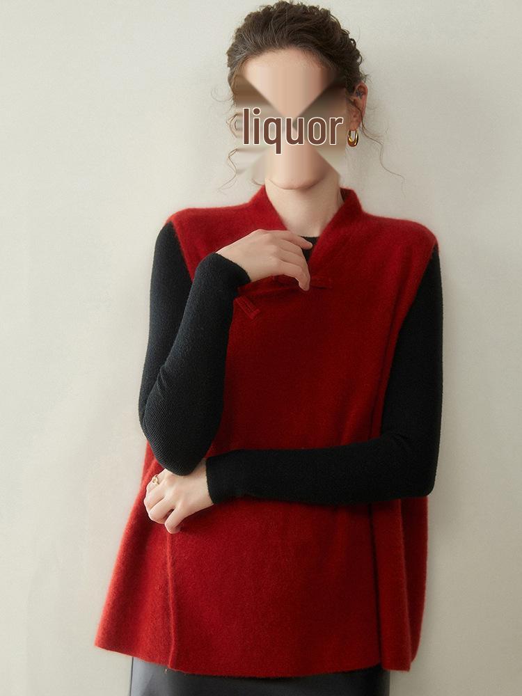 Women's Cashmere Frog Button Chinese-Style Knit Shawl Vest