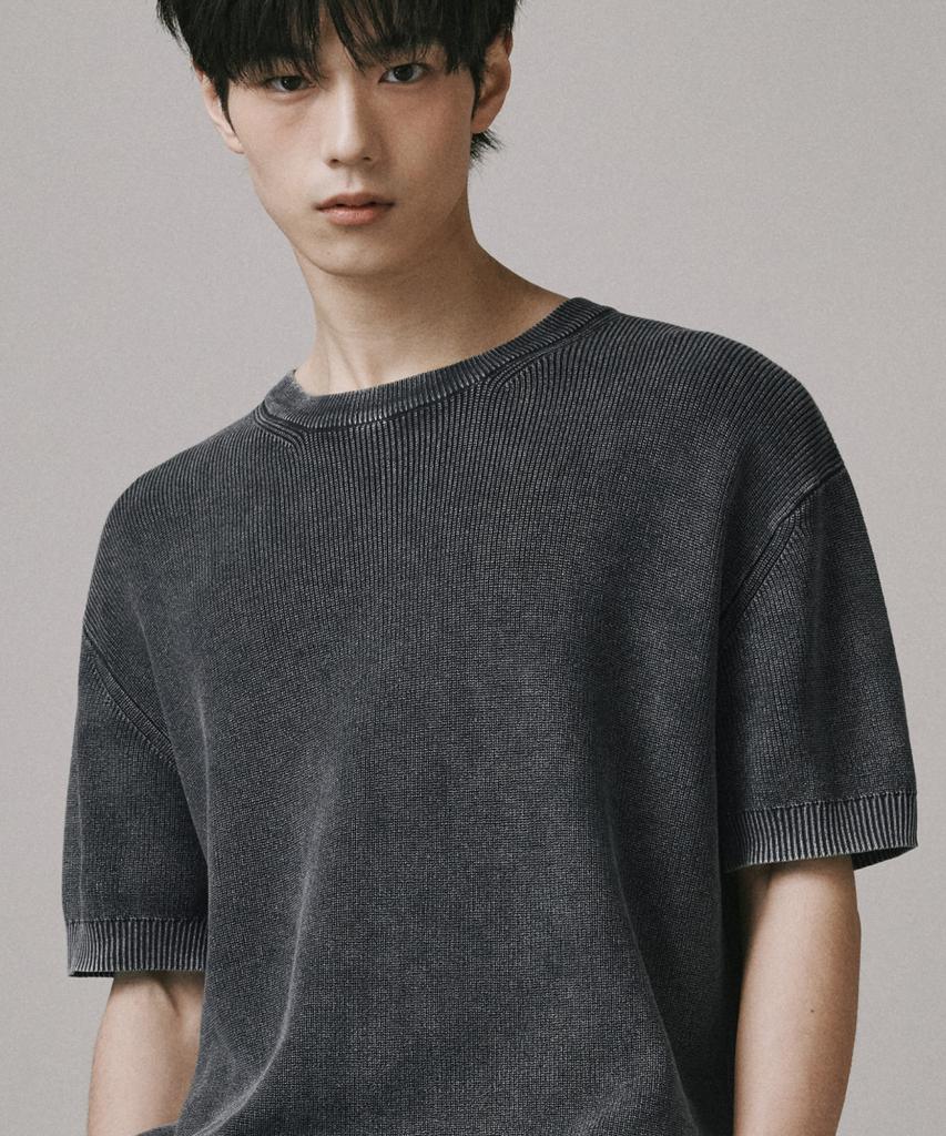 Beodeonteu Pigment Washed Round Neck Knit [Charcoal]