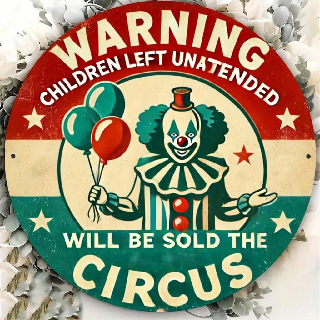 Evil Clown Metal Tin Sign Round Wall Art 7.8x7.8 Inch Home Bar Garden Decor