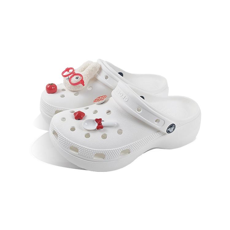 Crocs Classic Platform Clog EVA Glasses Rabbit Cute Versatile Classic Cloud Dok Niche Campus Style Hole Shoes Unisex White