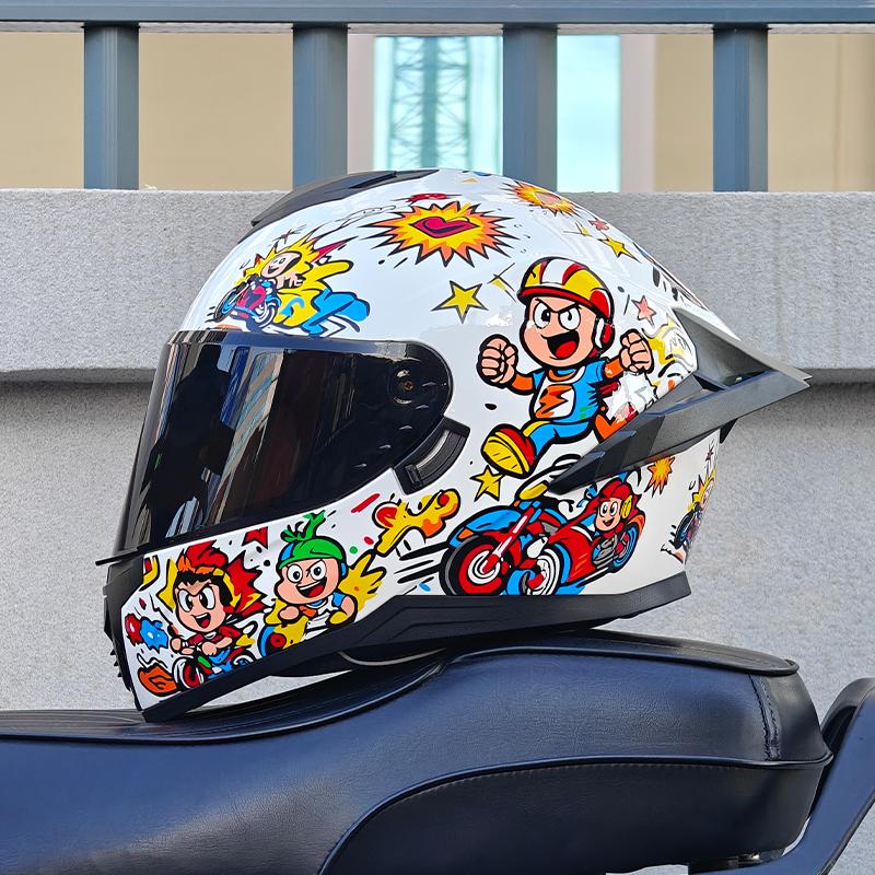 DOT Anime Cartoon Full Face Motorcycle Helmet Graffiti Printed Street Racing Motorbike Helmet For Adults