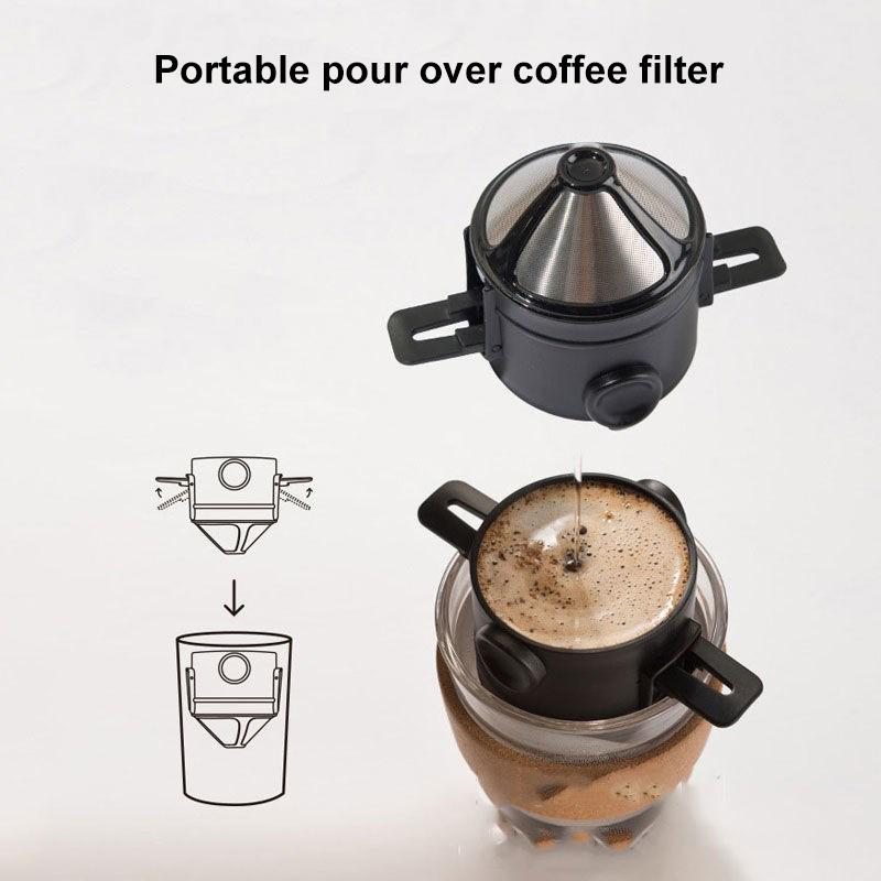 Portable Foldable Coffee Filter Stainless Steel Easy Clean Reusable Tea Holder Funnel Baskets Paperless Pour Over Holder Dripper