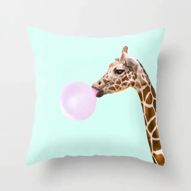 Juste de coussin de dessin animé pour la maison, taie d'oreiller décorative, animal, lama, alpaga, girafe, canapé, voiture, fête, Nairobi, Orn