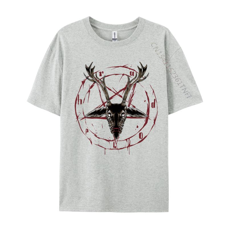 Satanic Reindeer Pentagram Anti Christmas Satan T-Shirt For Men Pure Cotton Tshirt Geek Nerd Gift Top Tee