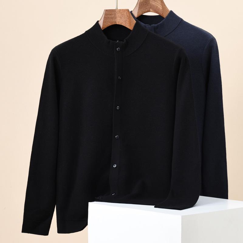 Hengyuanxiang Men's 100% Wool Thick Knit Half-High Neck Cardigan Sweater - Autumn/Winter 2025
