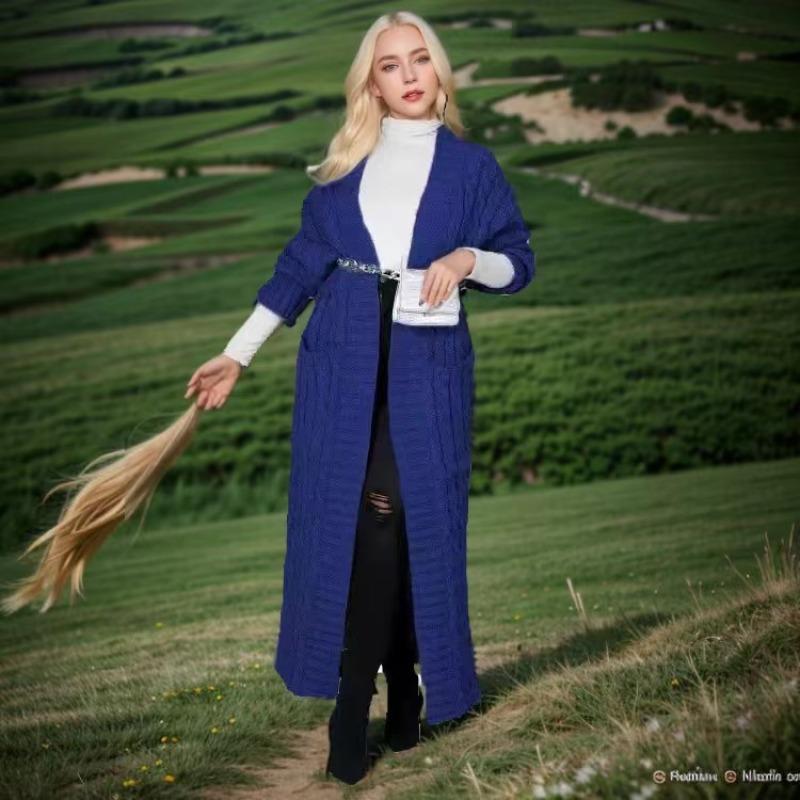 Women's Long Knit Cardigan with Pockets and Elegant Design