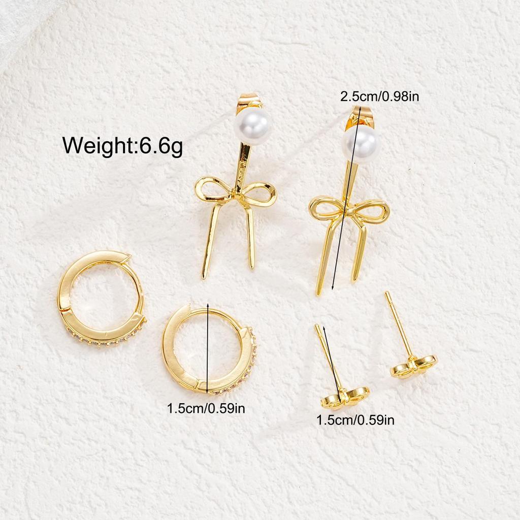 IF ME 6 Pcs/Set Luxury Bowknot Earrings for Women Retro Gold Color Copper Metal Dainty Cute Bow Zircon Stud Earring Jewelry Gift