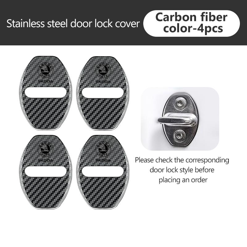 AAABR1 For Skoda 4Pcs Car Door Lock Covers Auto Decorative Accessories Kodiaq Fabia Kamiq Karoq Octavia 2 3 Rapid Scala