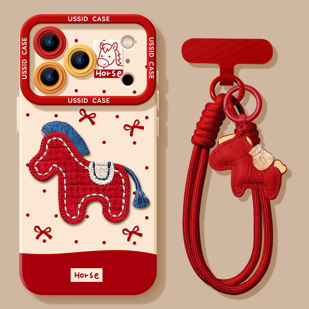 Embroidered Three-dimensional Pony Is Suitable for Apple 17pm Red High-value Soft Phone Case.