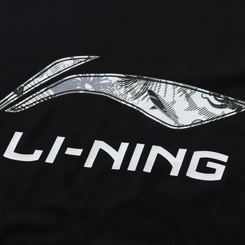 Li-Ning Letter Logo Printed Round Neck Short Sleeve Comfortable Mid Waist Five Point Shorts Casual Sports Suit Unisex Suit Black AHSVD53-1+YAPV001-1