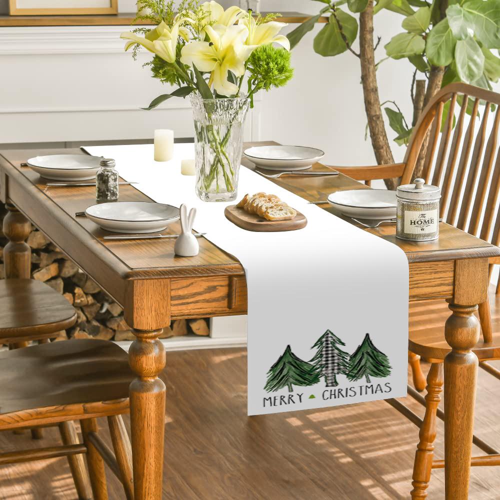Christmas Table Runner Plaid Seasonal Farmhouse Holiday Table Cloth Home Party Decoration