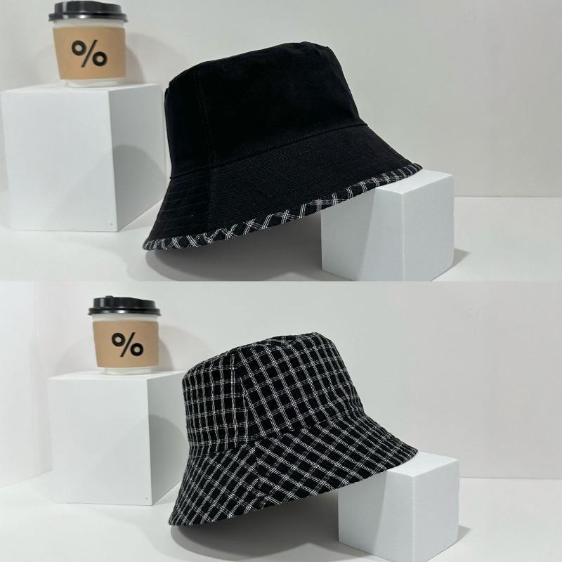 Bucket Hat Women's High Sense Department Summer New Double-sided Wear Shading Sunscreen Plaid Casual Retro Fashion