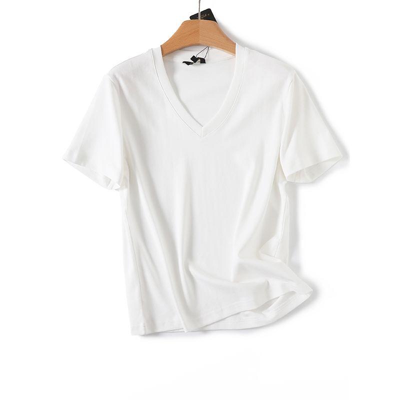MD Women Clothes Casual Style Basic Versatile White Skin-friendly Pure Cotton V-neck Short Sleeve T-shirt Female 06832542250