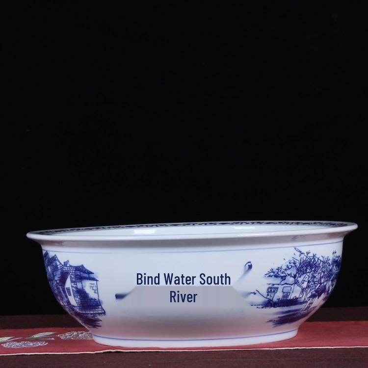 Blue & White Porcelain Ceramic Bowl: Classic Large Soup & Noodle Basin, Ideal for Boiled Fish and More.