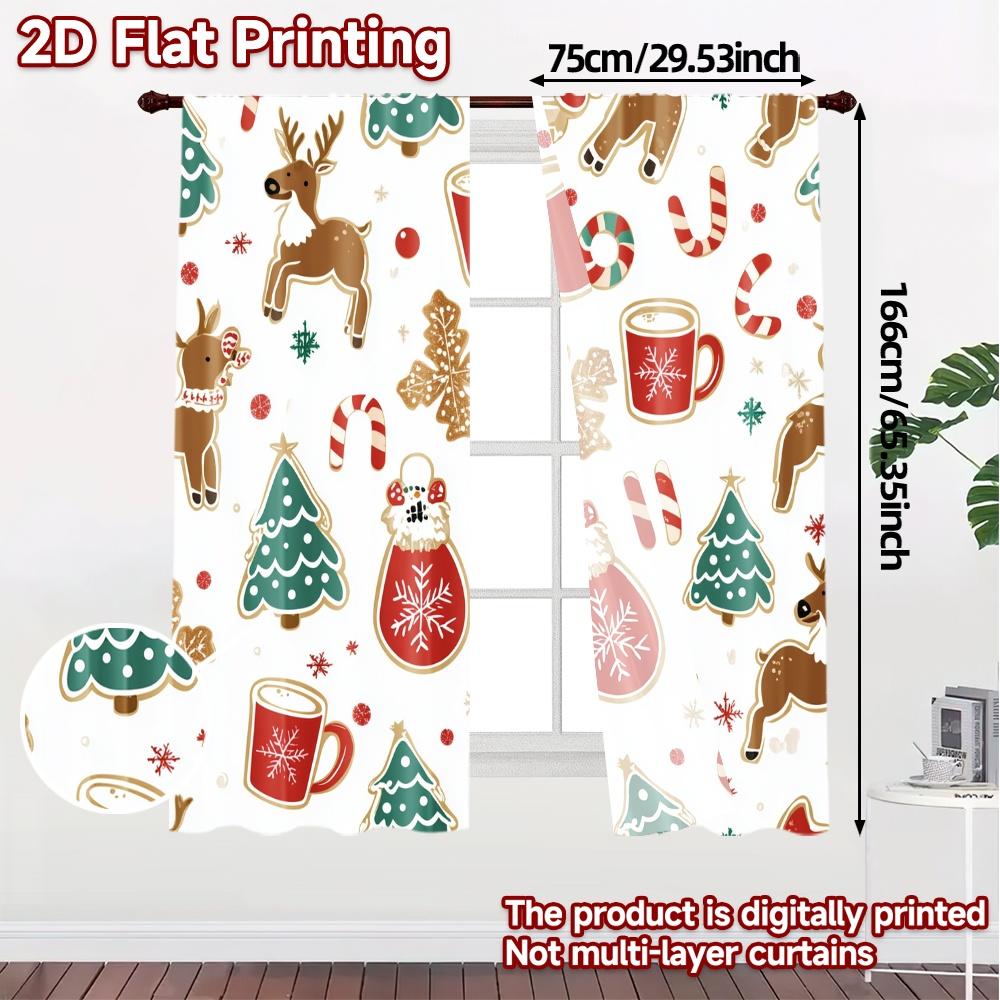 2pcs,Curtains Christmas Cookie Festive Gifts (3) Pattern Popular Curtains Versatile 100% Polyester Curtains Thermal Insulation,