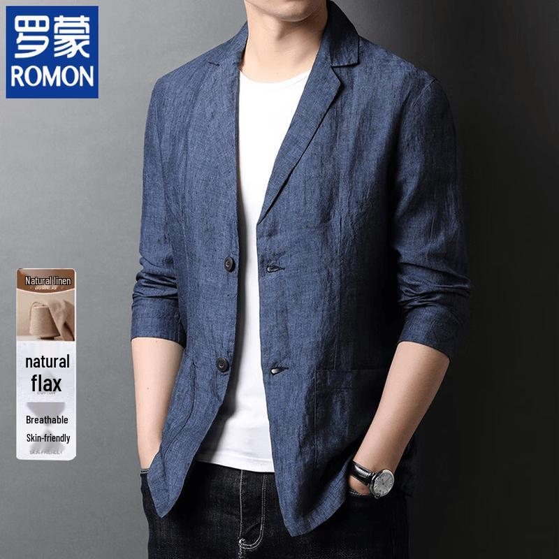 Romon Men s Linen Casual Blazer Jacket 3XL темно-синий
