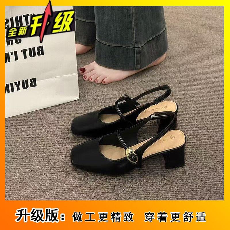 2025 summer new fairy style thick heel sandals female Mary Jane single shoes versatile bag head word with high heels