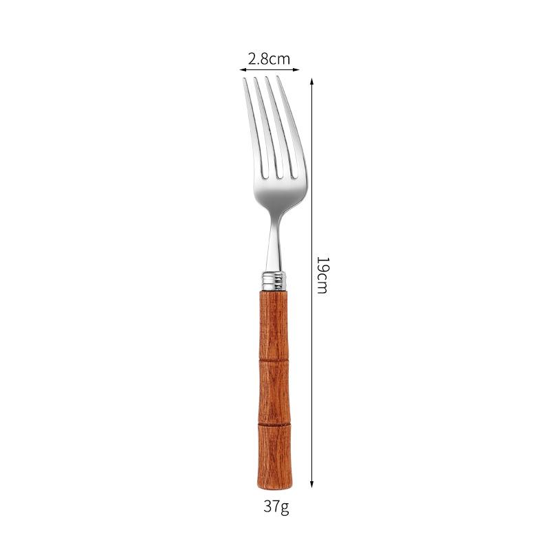 304 Stainless Steel Bamboo Joint Cutlery Set: Wood Handle Knife, Fork & Spoon - Stylish Western Dessert & Fruit Utensils