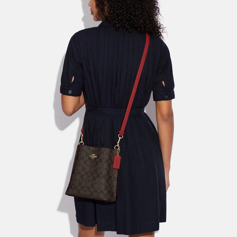 COACH Mollie Classic Logo Print Buckle Closure Detachable Shoulder Strap Faux Leather Bucket Bag Hand Shoulder Crossbody Bag 22 Women's Brown