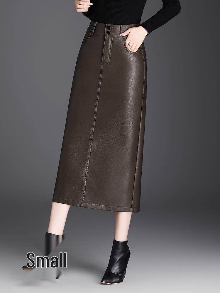 Ołówkowa Spódnica z PU Skóry z Kieszeniami, Wysoki Stan, Kolekcja Jesień/Zima 2025, Krój Prosty, Dopasowana.