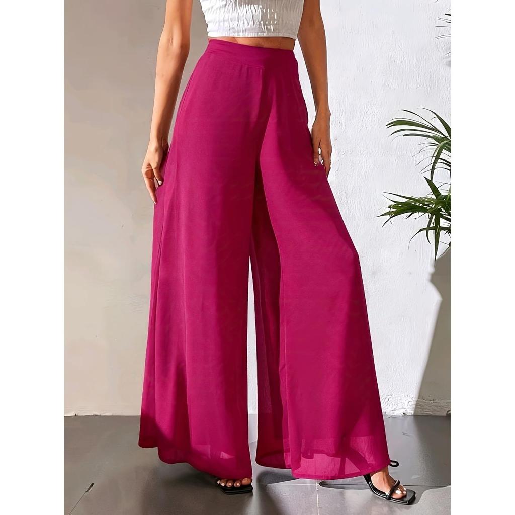 Women's Wide Leg Pants Casual Chiffon Loose Trousers for Summer