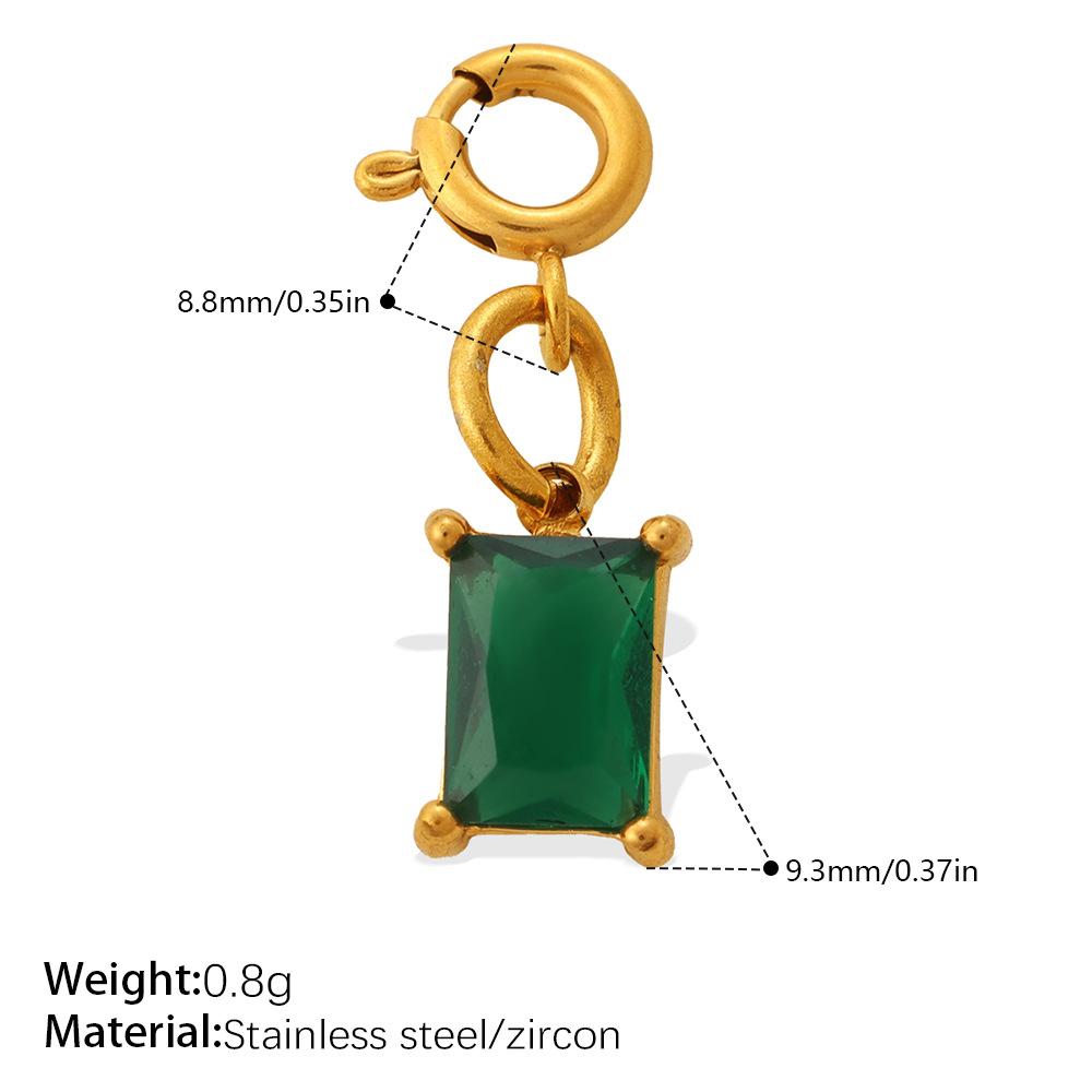 Light Luxury Geometric Square Color Zircon Jewelry Clasp Pendant, 18K Gold Plated Stainless Steel DIY Charm