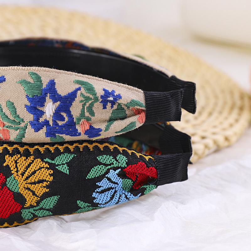 Levao Female Ethnic Hairband Embroidery Flower/Leaf Headband Head Bezel for Women Cross Knotted Hair Hoop Headbands Headwear